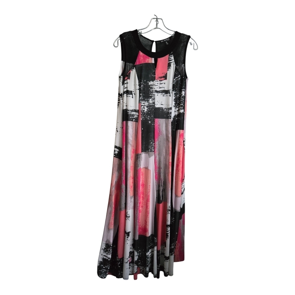 Picadilly Fashion Pink and Black Sleeveless Maxi Sundress,  Medium